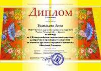 Диплом II Всероссийского творческого  конкурса Веселый Городец